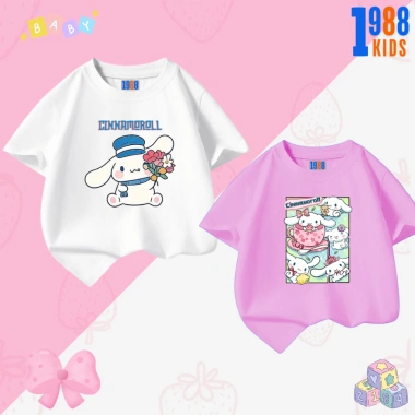 Áo thun 1.988kids bé gái Cinnamoroll + quần thun 15-40kg, trắng hồng, giảm còn 90.000₫