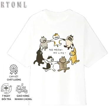 Áo thun 2.026 No Meow No Life cotton dày dặn, form đứng, giao hàng 24h - Giá 69k