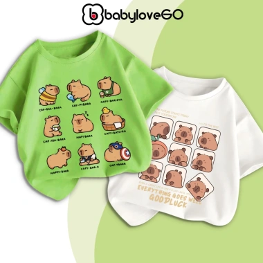 Áo thun bé BabyloveGO in hình Capybara cotton mềm mịn thoáng mát, giảm giá 89k