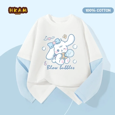 Áo thun bé gái 100% Cotton dài tay mềm mại thoáng khí in hình thỏ – 120.000 VND