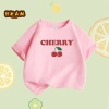 Áo thun bé gái 100% Cotton họa tiết anh đào - Ngắn tay thời trang, 89.000 VND