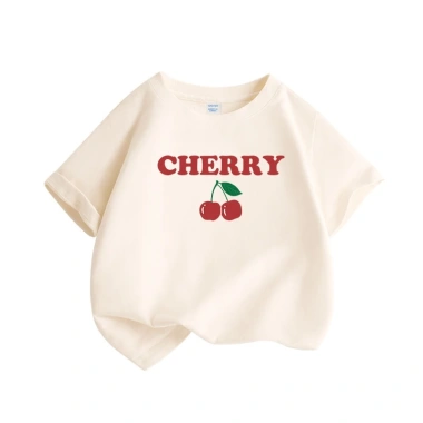 Áo thun bé gái 100% Cotton họa tiết anh đào - Ngắn tay thời trang, 89.000 VND