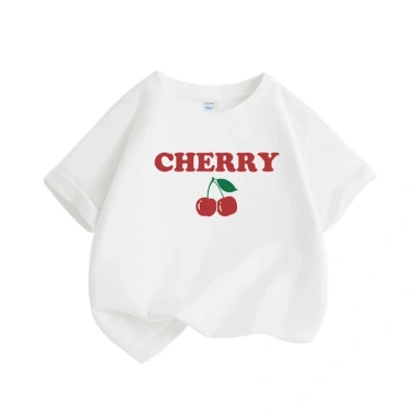 Áo thun bé gái 100% Cotton họa tiết anh đào - Ngắn tay thời trang, 89.000 VND