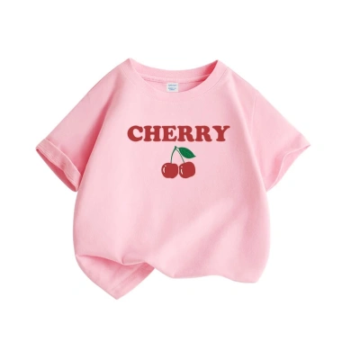 Áo thun bé gái 100% Cotton họa tiết anh đào - Ngắn tay thời trang, 89.000 VND