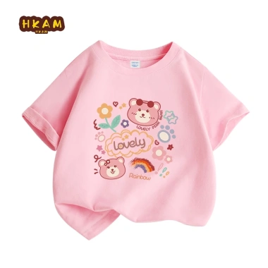 Áo thun bé gái 100% cotton mềm mại thoáng khí, in hình gấu Graffiti thời trang trẻ em 9