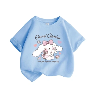 Áo thun bé gái 100% Cotton mùa hè, ngắn tay in hình thỏ dễ thương - Giá chỉ 89.000₫