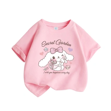 Áo thun bé gái 100% Cotton mùa hè, ngắn tay in hình thỏ dễ thương - Giá chỉ 89.000₫