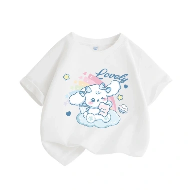 Áo thun bé gái 100% Cotton mùa hè, ngắn tay in hình thỏ dễ thương - Giá chỉ 89.000₫