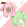 Áo thun bé gái 100% cotton ngắn tay in họa tiết thỏ, bóng hoa - Giá 89.000đ
