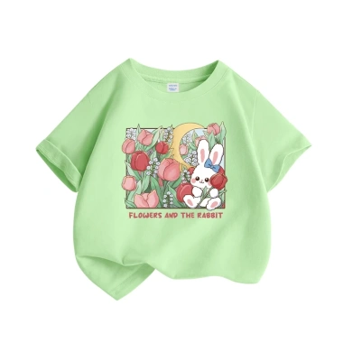 Áo thun bé gái 100% cotton ngắn tay in họa tiết thỏ, bóng hoa - Giá 89.000đ