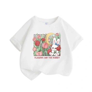Áo thun bé gái 100% cotton ngắn tay in họa tiết thỏ, bóng hoa - Giá 89.000đ