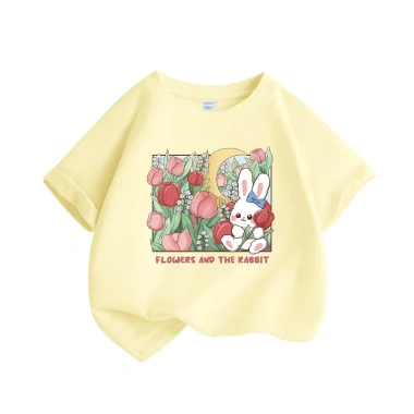 Áo thun bé gái 100% cotton ngắn tay in họa tiết thỏ, bóng hoa - Giá 89.000đ