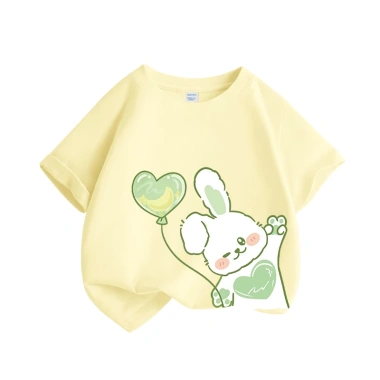 Áo thun bé gái 100% cotton ngắn tay in họa tiết thỏ, bóng hoa - Giá 89.000đ