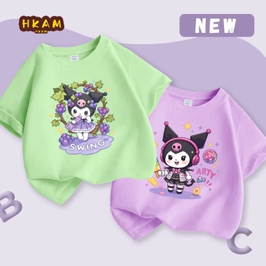 Áo thun bé gái 100% cotton ngắn tay in Kuromi - mềm mại, thoáng khí, chỉ 89.000đ