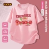 Áo thun bé gái 100% Cotton ngắn tay mềm mại thoáng khí in hình anh đào - Giá 89.000 VND