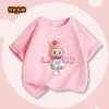 Áo thun bé gái 100% cotton ngắn tay mềm mại thoáng khí In hình Labubu, chỉ 89.000₫