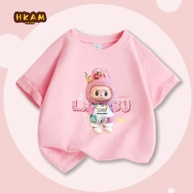 Áo thun bé gái 100% cotton ngắn tay mềm mại thoáng khí In hình Labubu, chỉ 89.000₫