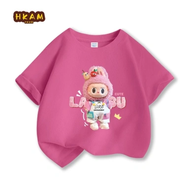 Áo thun bé gái 100% cotton ngắn tay mềm mại thoáng khí In hình Labubu, chỉ 89.000₫