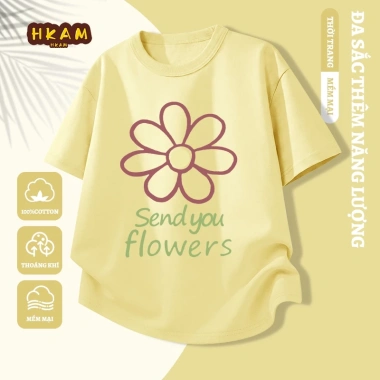 Áo thun bé gái 100% cotton ngắn tay mềm mại thoáng khí in hoa - Giá chỉ 89.000đ