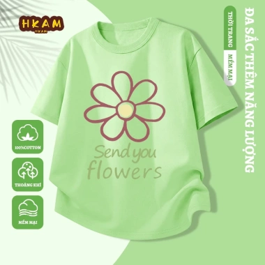 Áo thun bé gái 100% cotton ngắn tay mềm mại thoáng khí in hoa - Giá chỉ 89.000đ