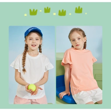 Áo thun bé gái 100% Cotton ngắn tay thời trang viền nấm, in hình chú chó con việt quất - 129.600₫