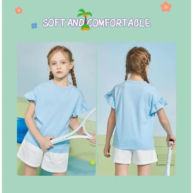 Áo thun bé gái 100% Cotton ngắn tay thời trang viền nấm, in hình chú chó con việt quất - 129.600₫