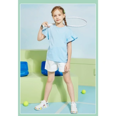 Áo thun bé gái 100% Cotton ngắn tay thời trang viền nấm, in hình chú chó con việt quất - 129.600₫