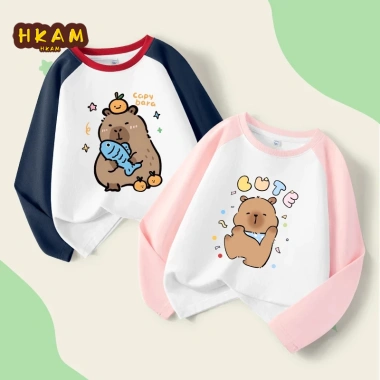 Áo Thun Bé Gái 100% Cotton Raglan Dài Tay Thời Trang Capybara In Unisex Giá 120k