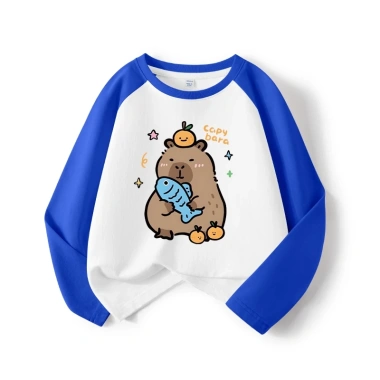 Áo Thun Bé Gái 100% Cotton Raglan Dài Tay Thời Trang Capybara In Unisex Giá 120k