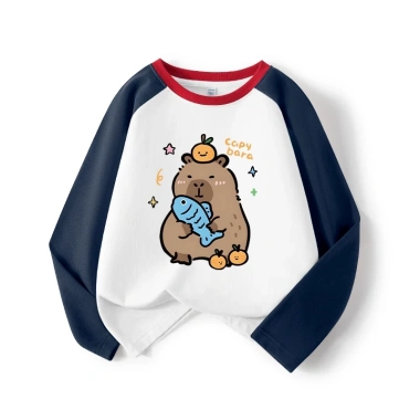 Áo Thun Bé Gái 100% Cotton Raglan Dài Tay Thời Trang Capybara In Unisex Giá 120k