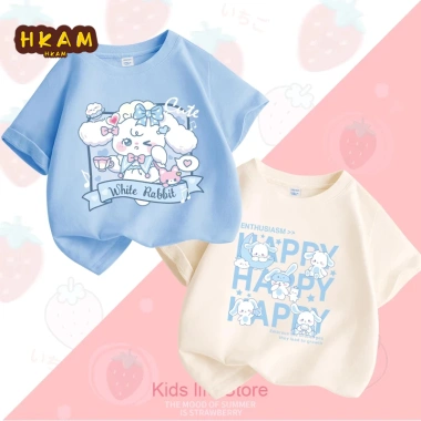 Áo thun bé gái 100% cotton thời trang giản dị, in hình thỏ đáng yêu, ngắn tay - Giá chỉ 85.000₫