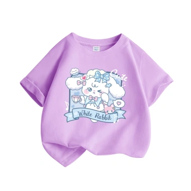 Áo thun bé gái 100% cotton thời trang giản dị, in hình thỏ đáng yêu, ngắn tay - Giá chỉ 85.000₫