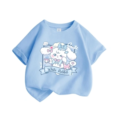 Áo thun bé gái 100% cotton thời trang giản dị, in hình thỏ đáng yêu, ngắn tay - Giá chỉ 85.000₫