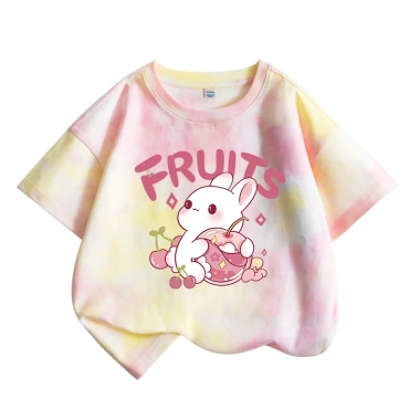 Áo thun bé gái 100% cotton tie-dye ngắn tay in hình thỏ dễ thương giá 120.000₫