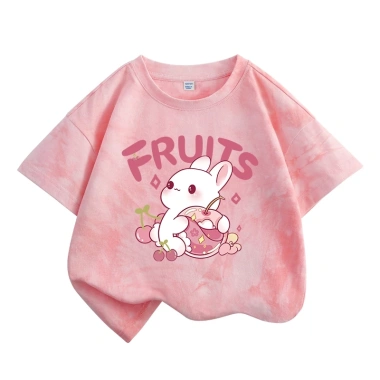 Áo thun bé gái 100% cotton tie-dye ngắn tay in hình thỏ dễ thương giá 120.000₫
