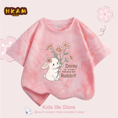Áo thun bé gái 100% cotton tie-dye ngắn tay in hình thỏ thời trang trẻ em 120.000₫