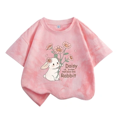 Áo thun bé gái 100% cotton tie-dye ngắn tay in hình thỏ thời trang trẻ em 120.000₫