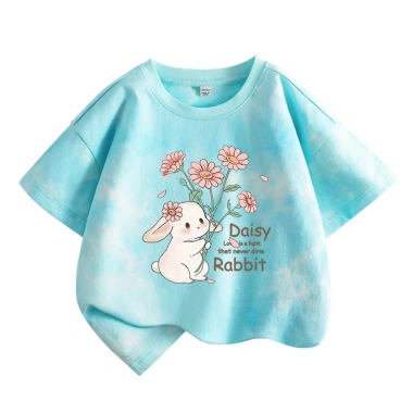 Áo thun bé gái 100% cotton tie-dye ngắn tay in hình thỏ thời trang trẻ em 120.000₫