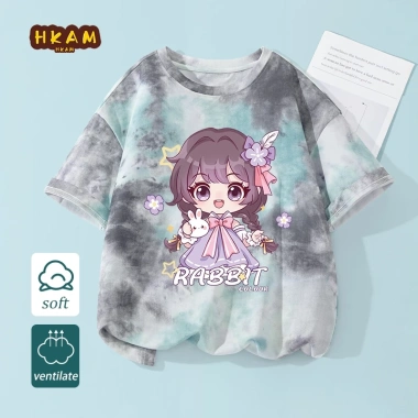 Áo thun bé gái 100% Cotton Tie-Dye thời trang trẻ em ngắn tay in hình - giá 120.000 VND