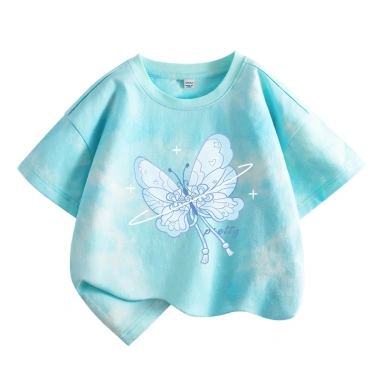 Áo thun bé gái 100% Cotton Tie‑Dye thời trang ngắn tay in bướm – giá ưu đãi 120.000₫