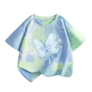 Áo thun bé gái 100% Cotton Tie‑Dye thời trang ngắn tay in bướm – giá ưu đãi 120.000₫