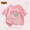 Áo thun bé gái 100% Cotton Tie‑Dye thời trang ngắn tay in hình anh đào - 120.000₫