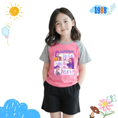 Áo thun bé gái 1.988 Huntrix KPop Demon Hunters, cotton cổ tròn, in hình sắc nét, mã Hun02 – giảm còn 90.000₫