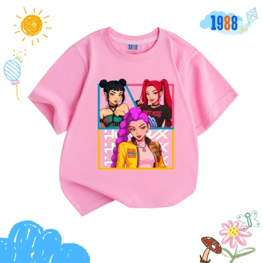 Áo thun bé gái 1.988 Huntrix KPop Demon Hunters, cotton cổ tròn, in hình sắc nét, mã Hun02 – giảm còn 90.000₫