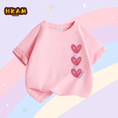 Áo thun bé gái 2.024 HKAM ngắn tay trẻ em in hình trái tim - Giá chỉ 89.000đ