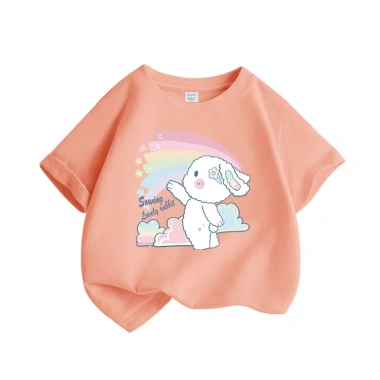 Áo thun bé gái 2.024 ngắn tay trẻ em in hình thỏ cầu vồng, mềm thoải, giá 89.000 VNĐ