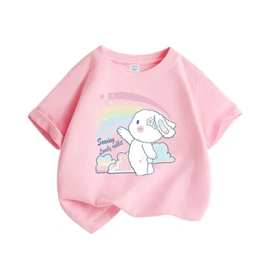 Áo thun bé gái 2.024 ngắn tay trẻ em in hình thỏ cầu vồng, mềm thoải, giá 89.000 VNĐ