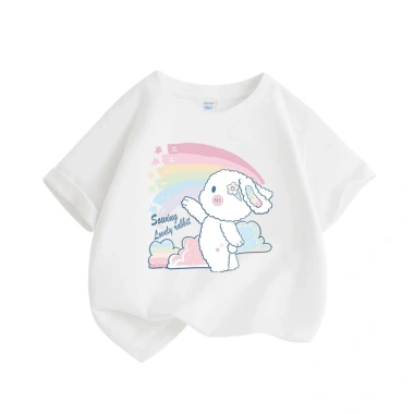 Áo thun bé gái 2.024 ngắn tay trẻ em in hình thỏ cầu vồng, mềm thoải, giá 89.000 VNĐ