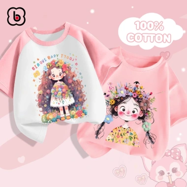Áo thun bé gái BabyloveGO cổ tròn cotton mềm nhẹ thoáng mát cho bé 1-10 tuổi 4