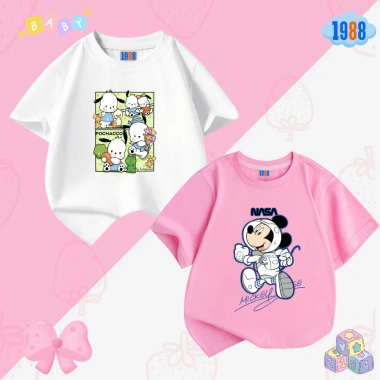 Áo thun bé gái cộc tay cotton co giãn 4 chiều, hình siêu dễ thương, size 15‑40kg, giảm giá 108.000₫ 4